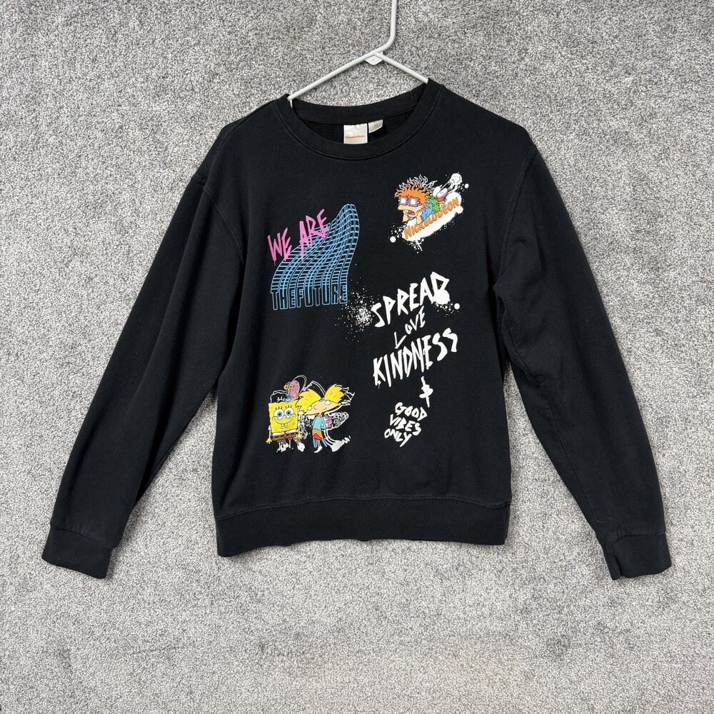 SpongeBob Hey Arnold Rugrats Nickelodeon Sweatshirt Mens S Black Fleece Kidcore